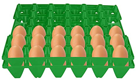 Pack of 5 Plastic Egg Trays 30 Cell Egg Crate Holder Tray for Storage, Transport, Home and Farm Supplies (Green)
