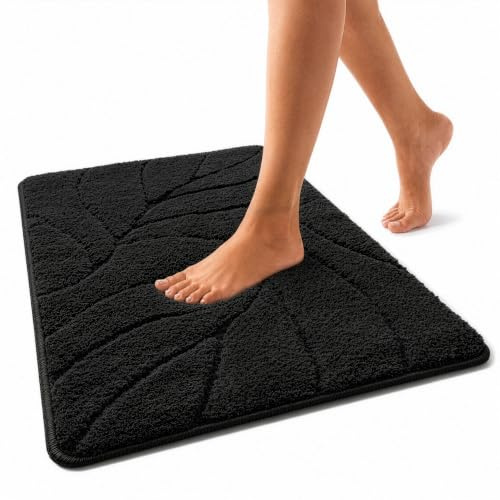 Floordirekt Badteppich - extra flauschig & schnelltrocknend - Badezimmerteppich mit rutschhemmender Rückseite - Badematte Duschvorleger (Maris) (Schwarz, 40 x 60 cm)