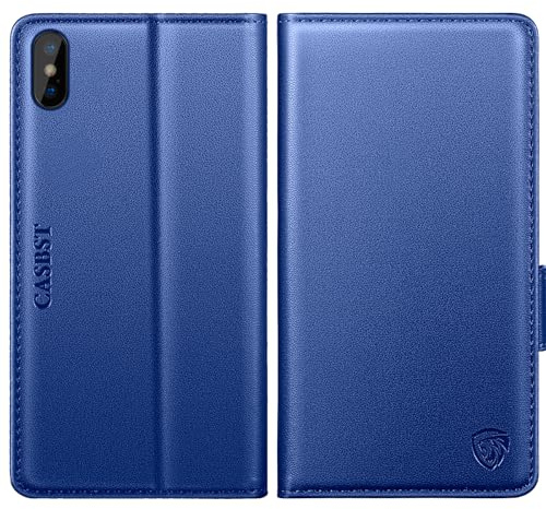 CASBST for iPhone X, iPhone XS Case, Kickstand Flip Leather Wallet Book Case with Card Slots Shockproof Magnetic Closure Protective Phone Case Cover Compatible with iPhone X/XS - Royal Blue