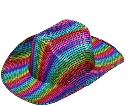 SLXLYH Urlaubshut mit Glitzer, Panamahut, Regenbogenfarben, für Mädchen, Teenager, Hüte für Karneval, Musikfestival