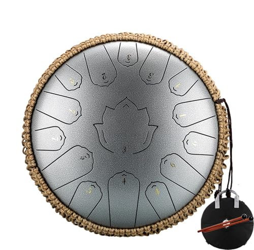Hand Pan Drums for Adults Steel Tongue Drum 14 Inch 15 Notes C Ethereal Drum 33.0 cm 15 Notes Handpan Percussion Musical Instrument (Silver 33.0 cm)