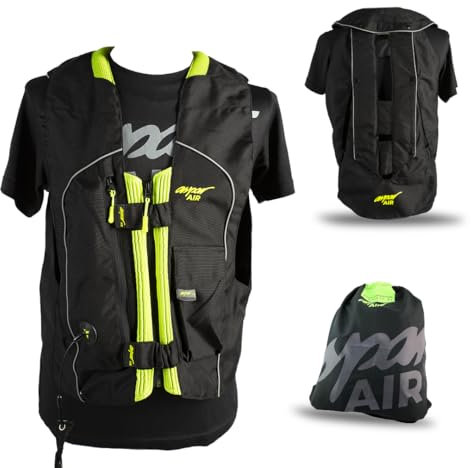 Aspar Air Modell 0.5 – Airbag-Weste für Motorrad, zugelassen – entworfen und montiert in Spanien, inklusive aufblasbarer Gasflasche und Aspar-Rucksack, Schwarz , XXX-Large