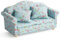 Odoria Puppenhaus Sofa Couch Miniatur: 1/12 Maßstab Liebesbank Sessel für Lesen Büro Wohnzimmer Schlafzimmer Rustikal Landhaus - Mini Vintage Antik Möbel Mit Kissen Blumenmuster Blau