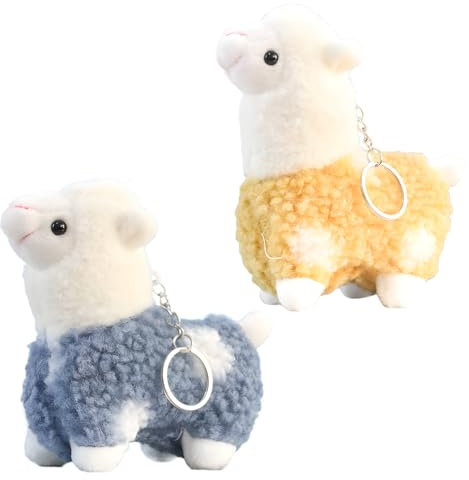 arrderly Lot de 2 porte-clés en peluche alpaga - Mini peluche kawaii - Pour maternelle, salle de classe - Cadeau pour élèves, Jaune et bleu., taille unique