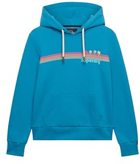 Superdry Sweat à capuche pour femme avec rayures arc-en-ciel, bleu ciel, 46