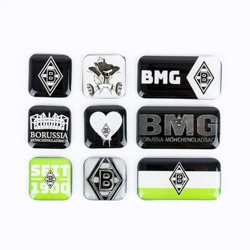 VFL Borussia Mönchengladbach Magnet 9er Set – BMG Kühlschrankmagnete Fanartikel offiziell – Fußball Magnete für Kühlschrank, Magnettafel, Geschenk für Gladbach Fans