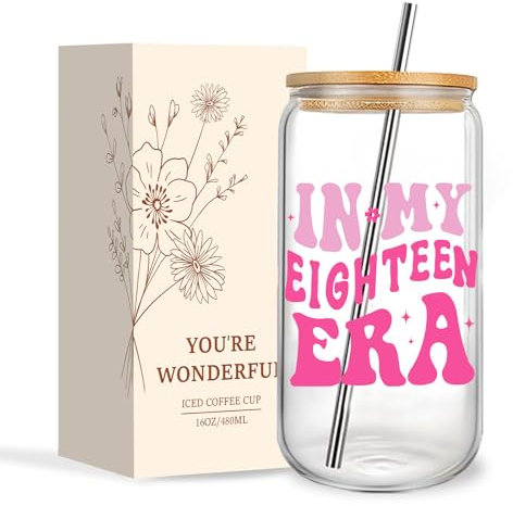 Jars Nova 18th Birthday Gifts for Girls | 18th Birthday Present | Glass Cups with Lids and Straws for Her Best Friend Sister Gift
