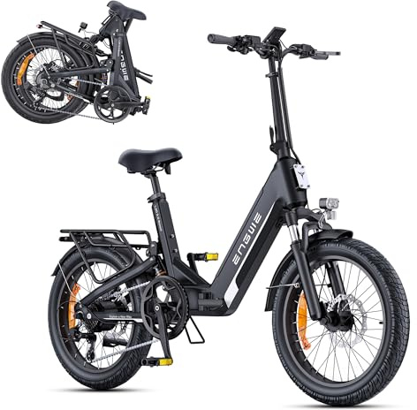 ENGWE L20 3.0 Boost 250W Electric Bike, 20''×3.0 Folding Electric Bicycle 48V/13.5Ah Battery 8A Fast Charging Max Range 135KM Full Suspension (Black)