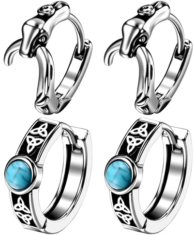 JewelryWe Creolen Ohrringe Herren Edelstahl Keltische Knoten Türkis Schlangen Huggie Creolen Unisex Klein Kreolen Ohrringe Set Wikinger Gothic Punk Schmuck Geschenk für Männer Frauen