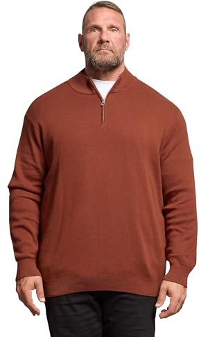 BadRhino Big & Tall Burnt Red Milano Quarter Zip Jumper - Men's - Plus Size Curve
