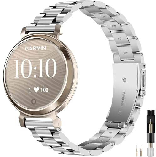 Miimall Metal Strap for Garmin Lily 2/Lily2 Active/Lily 2 Classic Stainless Steel Watch Band, Elegant Classy Slim Metal Bracelet, Waterproof Adjustable Replacement Straps for Women Ladies-Silver