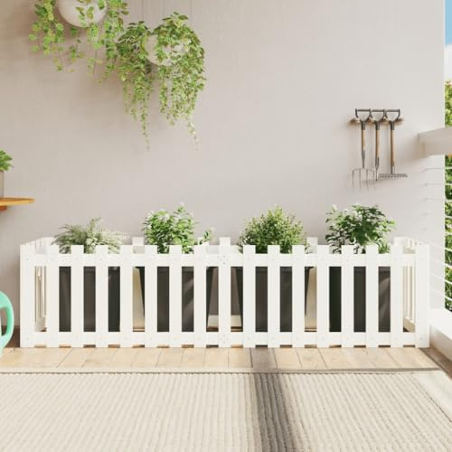 Hochbeet Lattenzaun-Design Weiß, 200x50x50 cm Massivholz Kiefer, Robustes Garten Pflanzkübel für Outdoor Blumen und Gemüse