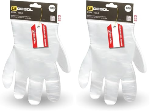 Gebol Einweghandschuh Praktimax 100 Stück | Universalgröße | Kartonaufhängung für einfache Entnahme | Plastik Schutzhandschuhe passend für Linke und rechte Hand | wasserfest | durchsichtig