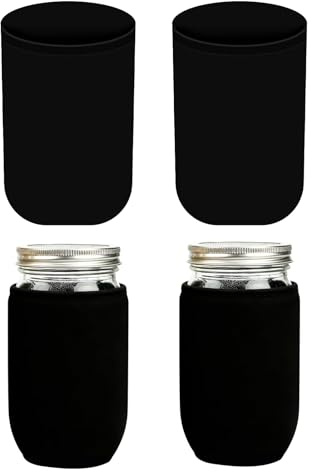 Glass Protective Cases - 3.78 Inch Insulated Fabric Case | Pack of 4 24 oz / 32 oz Preserving Jar Sleeves with UV Light Blocking for Hydroponic Containers, Drink Insulation, Food Storage and Seed