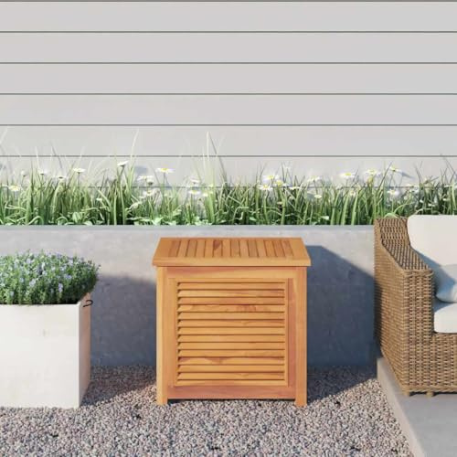 Kaloriko Gartenbox aus massivem Teakholz 60x50x58 cm mit PE-Beutel wetterfest für Balkon Terrasse Outdoor Stauraumbox Auflagenbox Kissenbox Truhe mit Deckel und Sitzfunktion