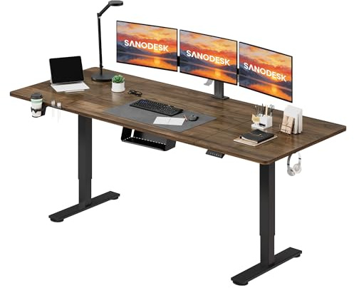 SANODESK Electric Standing Desk 200 * 80 Height Adjustable Desk With Memory Smart Panel Sit Stand Table With Cable Management for Home Office, Brown