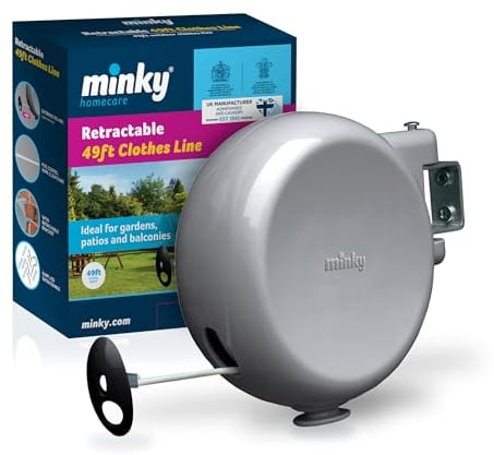 Minky Retractable Reel Bobina stendibiancheria Retrattile con 15 m di Spazio di Asciugatura, Polivinilcloruro, Grigio, 1x15 m, unità