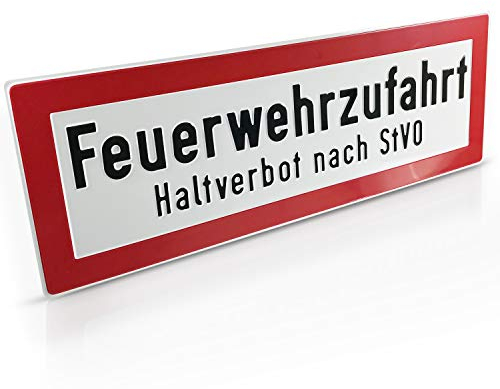 Betriebsausstattung24 Hinweisschild für die Feuerwehr Feuerwehrzufahrt Haltverbot nach StVO mit Freifeld für Siegel der Bauaufsichtsbehörde - retroreflektierend - 59,4 x 21,0 cm Aluminium geprägt