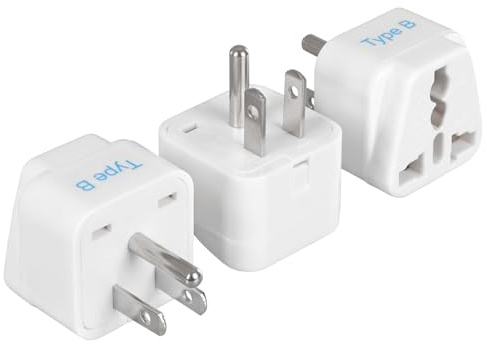 Ceptics Europe to US plug adapter, Type B USA Plug adapter compatible with plugs from Europe, India, and other countries - India to USA plug adapter is CE Certified & RoHS Compliant, White, 3 Pack