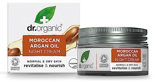 Dr Organic Moroccan Argan Oil Night Cream, Moisturising, Natural, Vegan, Cruelty-Free, Paraben & SLS-Free, Plastic Free, Recycled & Recyclable, Certified Organic, 50ml, Packaging may vary