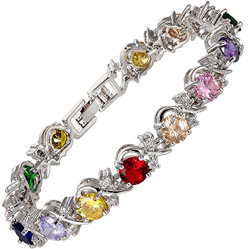 RIZILIA Gioielli Taglio Rotondo Multicolore Pietre preziose fine CZ [18cm / 7inch] Braccialetto da Tennis Semplice Eleganza Moderna [Sacchetto di Gioielli Liberi]