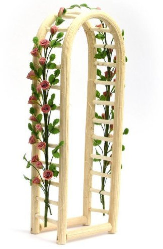 MyTinyWorld Pale Red English Climbing Roses On A Miniature Wood Arch