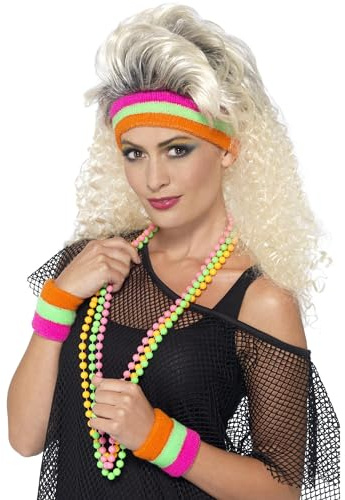 Smiffys Women's 1980's Physical Work Out Sweatbands Party Kit