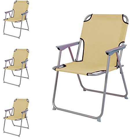 Lot de 4 chaise de camping chaise pliante Plastique Oxfort Beige Chaise pliante chaise de pêche Regie Fauteuil de pêche Chaise Métal B 53 x T 46 x H 74 cm