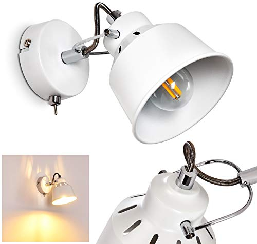 HOFSTEIN Wandleuchte Safari, verstellbare Wandlampe aus Metall in Weiß, 1-flammig, 1 x E14-Fassung, Wandspot im Retro/Vintage Design, ohne Leuchtmittel