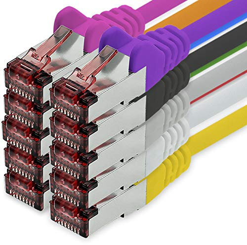 freiwerk Cavo di rete Cat.6 1m 10 colori Cavo Ethernet Lankabel Cat6 Cavo di rete Lan Sftp Pimf Patchcable 1000 Mbit s compatibile con Cat5 Cat5e Cat6a Cat7 Cat8