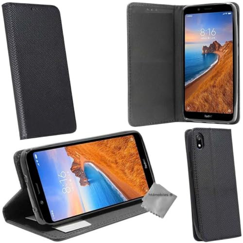htdmobiles Housse Etui Coque Pochette Portefeuille pour Xiaomi Redmi 7A + Verre trempe - Noir Magnet