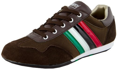 Luvanni Herren Sneaker Turnschuh Freizeitschuh Fitnesssschuh Erwachsene Outdoorschuhe Streifen Italien italienisches modernes Design Halbschuh mit echtem Leder Wildleder Farbe Braun EU 44
