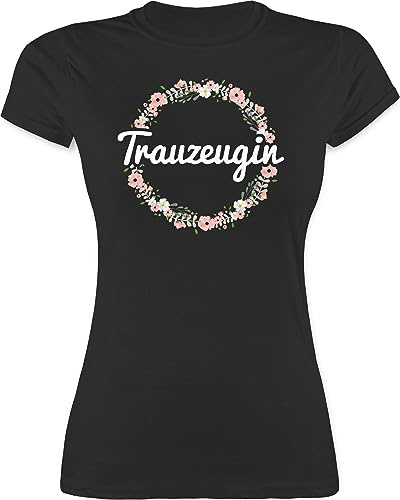 Shirt Damen - JGA Junggesellenabschied Frauen - Trauzeugin - Blumenkranz - L - Schwarz - Geschenk t-Shirts junggesellinnenabschied Bachelorette Party Bridemaid Tshirt t-Shirt jungesellinnenabschied