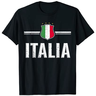 ITALIA Trikot Italienische Flagge Fußball Fan T-Shirt Schwarz Unisex Klein Klassische Passform Kurzarm Crew-Ausschnitt Fußball Fan Artikel Italien