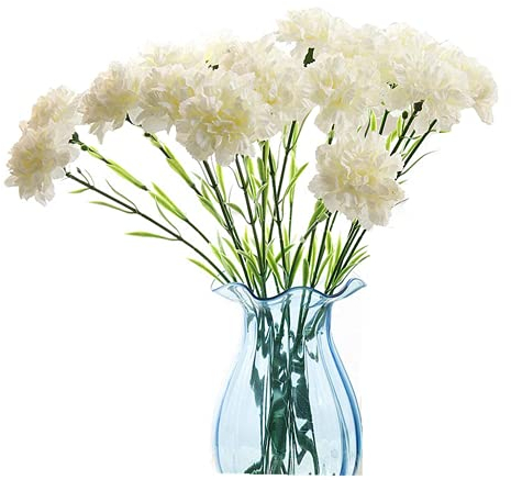 Yanyan 10 Stück Nelken Fake Blumen Outdoor Kein Verblassen Künstliche Blume Nelke Seide Blütenblätter für Home Party Hochzeit Decor Home Decor (Weiß, 50,8 cm)