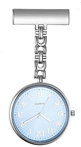 Silverora Montre à Gousset D'infirmière Montre de Broche avec Grand Cadran de Couleur Montre à Quartz avec Trotteuse pour Les Médecins Cadeau pour Mère et Père,Bleu Clair