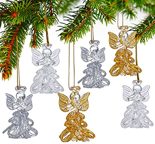 6 Stück Glasengel Ornamente gesponnene Engel Weihnachtsbaum Ornamente | 5,3 cm bunter Mini-Schutzengel zum Aufhängen, für Weihnachtszeit, Urlaubsdekoration