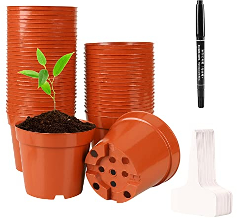 Godet Semis, Pot Semis Lot de 50 petits pots de fleurs en plastique de 10 cm pour semis boutures semences de jardinage, pots de départ en terre cuite, pot de fleurs coloré pour chambre d'enfant
