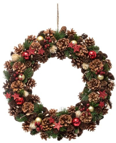 FEERIC LIGHTS & CHRISTMAS Corona de Navidad Acebo Estrella D 50 cm