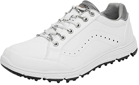 PENXZT wasserdichte Leder-Golfschuhe Für Herren Leichter, Bequemer Golfschuh Ohne Spikes Für Breite Passform, Atmungsaktiv, Große Größe,Weiß,45.5 EU