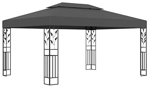 Hommdiy Pavillon mit Doppeldach Gartenzelt Partyzelt Festzelt Gartenpavillon Bierzelt Garten Zelt Outdoor Terrasse 3x4m Anthrazit