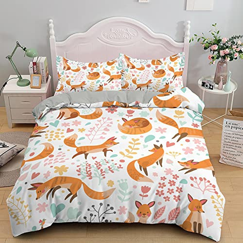 Parure de Lit 90x190 Enfant Renard Blanc Housse de Couette 90x190 110g/㎡ Microfibre + 1 Taie d'oreiller 65x65 Housse de Couette Adaptée Aux Garçons Filles Housse Couette Ado
