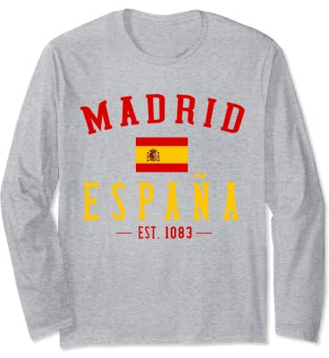 Madrid Espana Spain Est. Souvenir Flag Map Vacation Long Sleeve T-Shirt