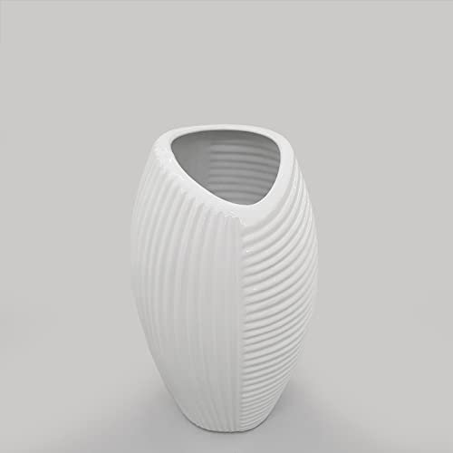 Vaso Porcellana Bianco Portafiori Con Scalanature, Moderno Decorazioni Per Interni