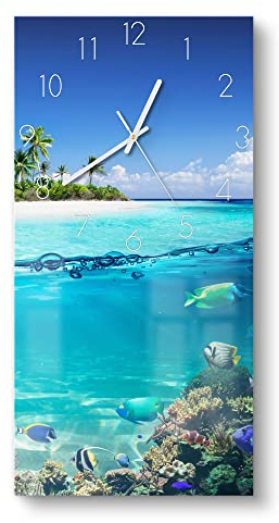 DEQORI Glasuhr | horizontal 30x60 cm | Motiv Insel im tropischen Meer | große XXL Design Uhr aus Glas | leise Wanduhr für Wohnzimmer & Küche | moderne Hingucker Uhr für die Wand
