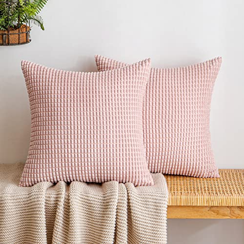 EMEMA Kordsamt Kissenbezug Granulat Dekorative Sofakissen Dekokissen Kissenbezüge Couchkissen Kissenhülle Weich Kissen Bezug Zierkissen für Sofa Couch Wohnzimmer 2er Set 40x40 cm Leder-Pulver