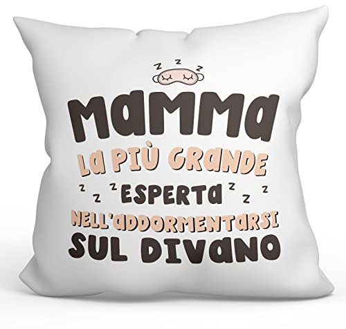 Mugffins Kissen mit Füllung mit Spruch für Mutter/Mama - Auf Italienisch - Più Grande esperta nell'addormentarsi - 40 x 40 cm - originelles und lustiges Geschenk