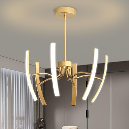 Lampadario Cucina LED Dimmerabile,Lampade A Sospensione Moderne Con 6 Corpo Lampada Ruotabile,Plafoniera Dimmerabile Oro 3000-6000K Per Soggiorno,Camera Da Letto, Sala Da Pranzo,60W φ800Xh560