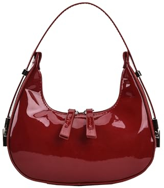 PLOVELXN Damen Halbmond Schultertaschen Retro Y2k 90er Hobo Handtaschen, PU Leder Griff Unterarm Clutch Geldbörsen, Kirschrote Schultertaschen, Rot/Ausflug, einfarbig (Getaway Solids)
