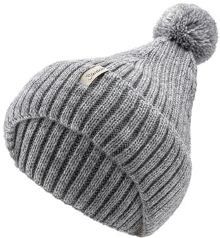 Sterntaler Strickmütze aus weichem Melange Garn - Unisex Bommelmütze im Rippenstrick mit Umschlag - Kinder Wintermütze - Silber Melange, 53